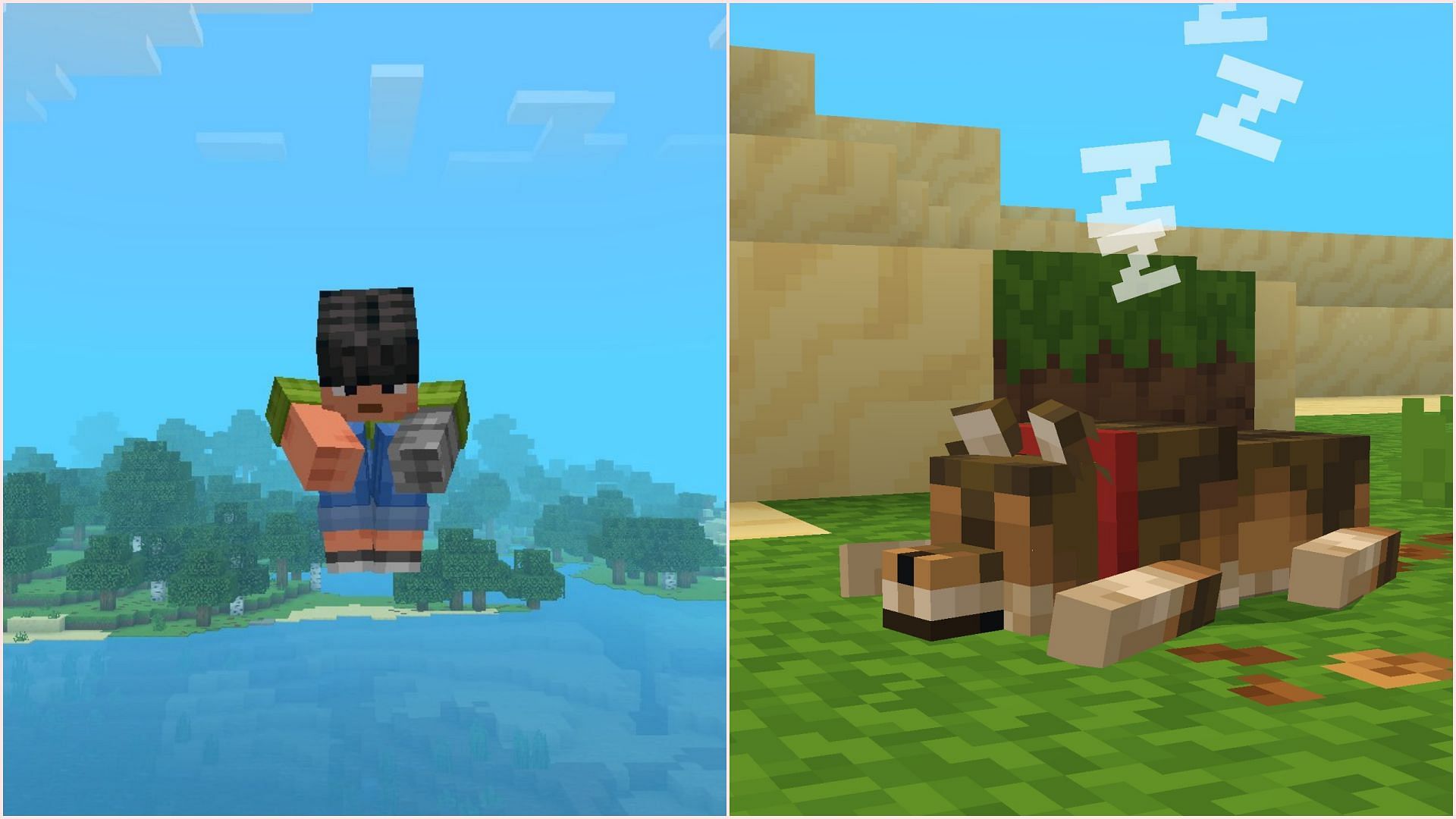 New player, wolf, and cat animations have been added (Image via Sportskeeda Gaming || Mojang Studios)